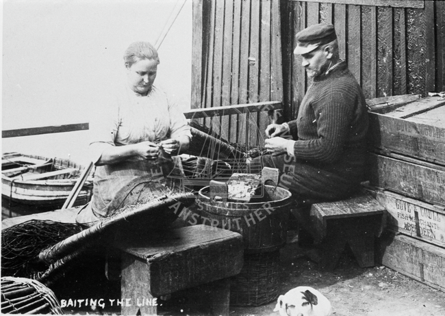 Portrait of man and woman baiting lines.