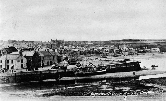 Eyemouth Harbour from golf course, circa 1930s.