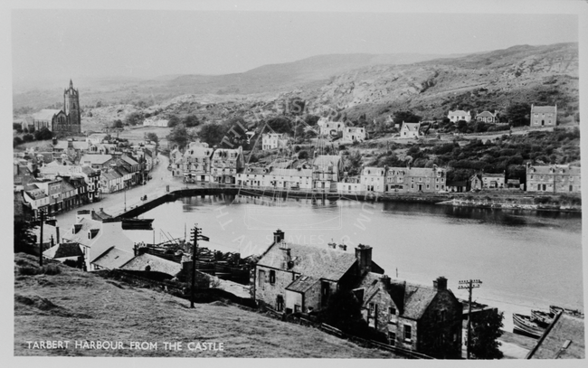 Postcard entitled 'Tarbert harbour from the