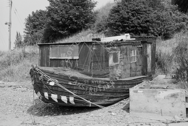 Salmon coble being used as a shed, Montrose