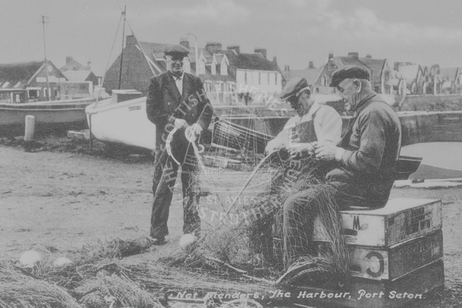 Fishermen mending nets at Port Seton