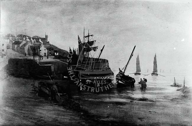 Artwork showing boats at Crail.