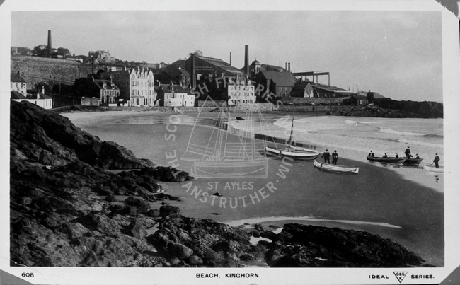 Postcard entitled 'Beach, Kinghorn', 1900s.