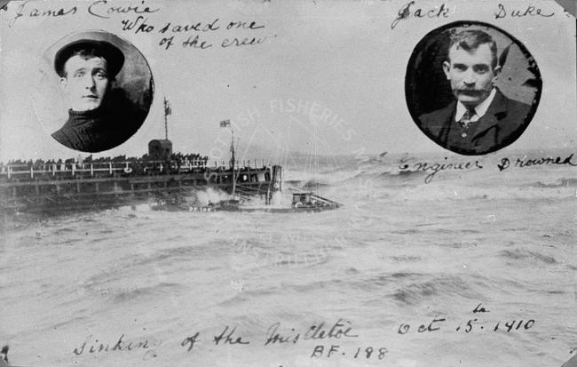 Annotated image of the sinking of 'Mistletoe'