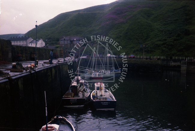 Boats at Burnmouth harbour, 1979.