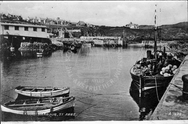 Postcard of the harbour, St Abbs, 1938