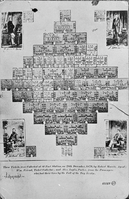Postcard showing tickets of those who lost their