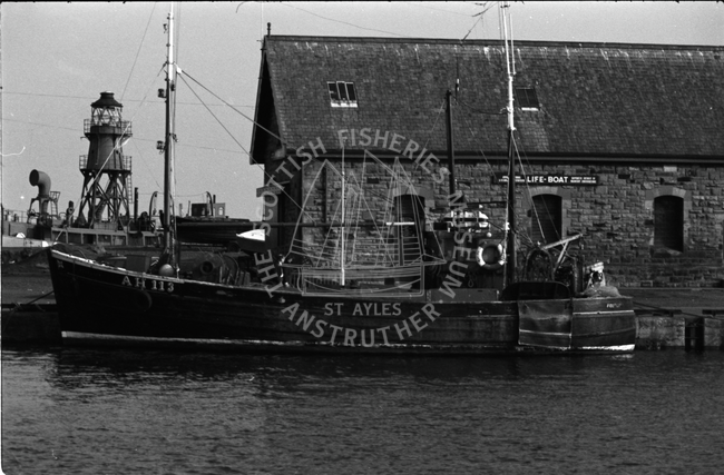 'Fidelity', AH113, in harbour, Anstruther, 1984.