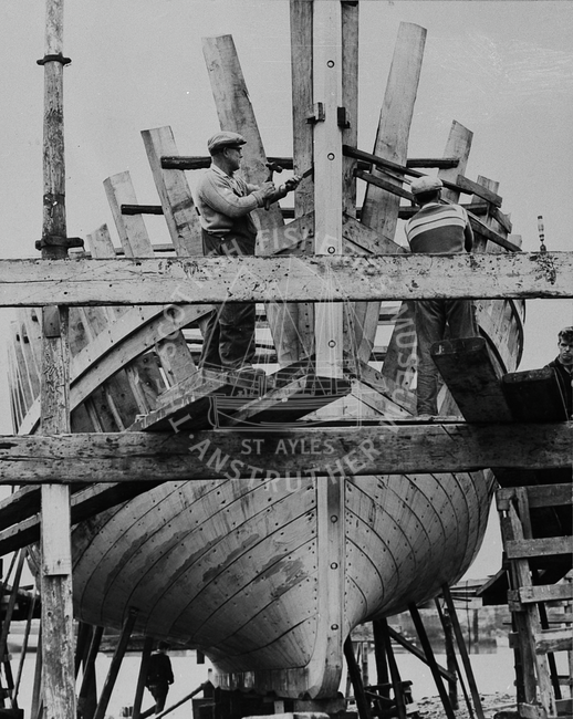 Boatbuilders at work, Anstruther, 1974.