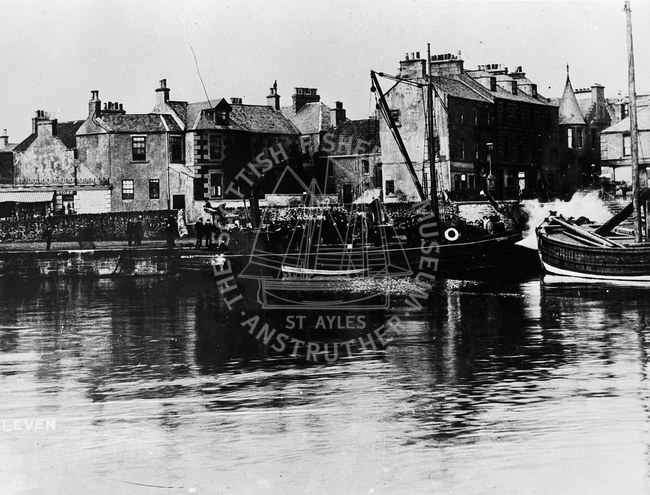Boat in harbour, Leven, c.1900.